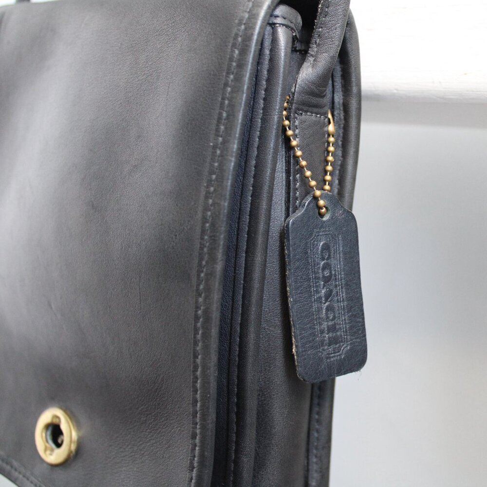 Coach VTG 80s Black Leather Compact Pouch Crossbody Bag Made in the USA 0135-596 - Picture 5 of 9